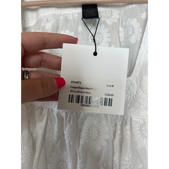 NWT Smythe Floral Embroidered Square Neck Puff Sleeve Top White Size: Medium - Picture 5 of 8